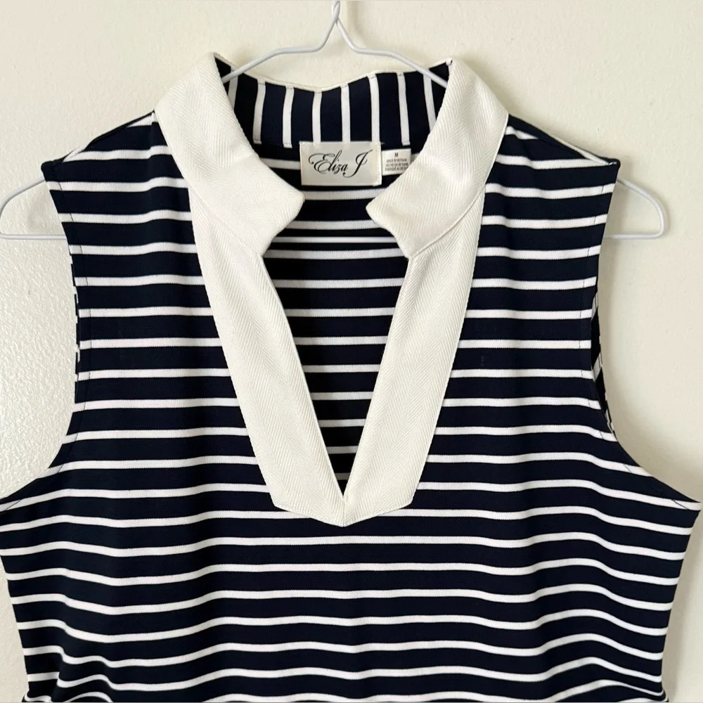 Eliza J Nautical Stripe Sleeveless V-Neck Mini Dress - Picture 2 of 5